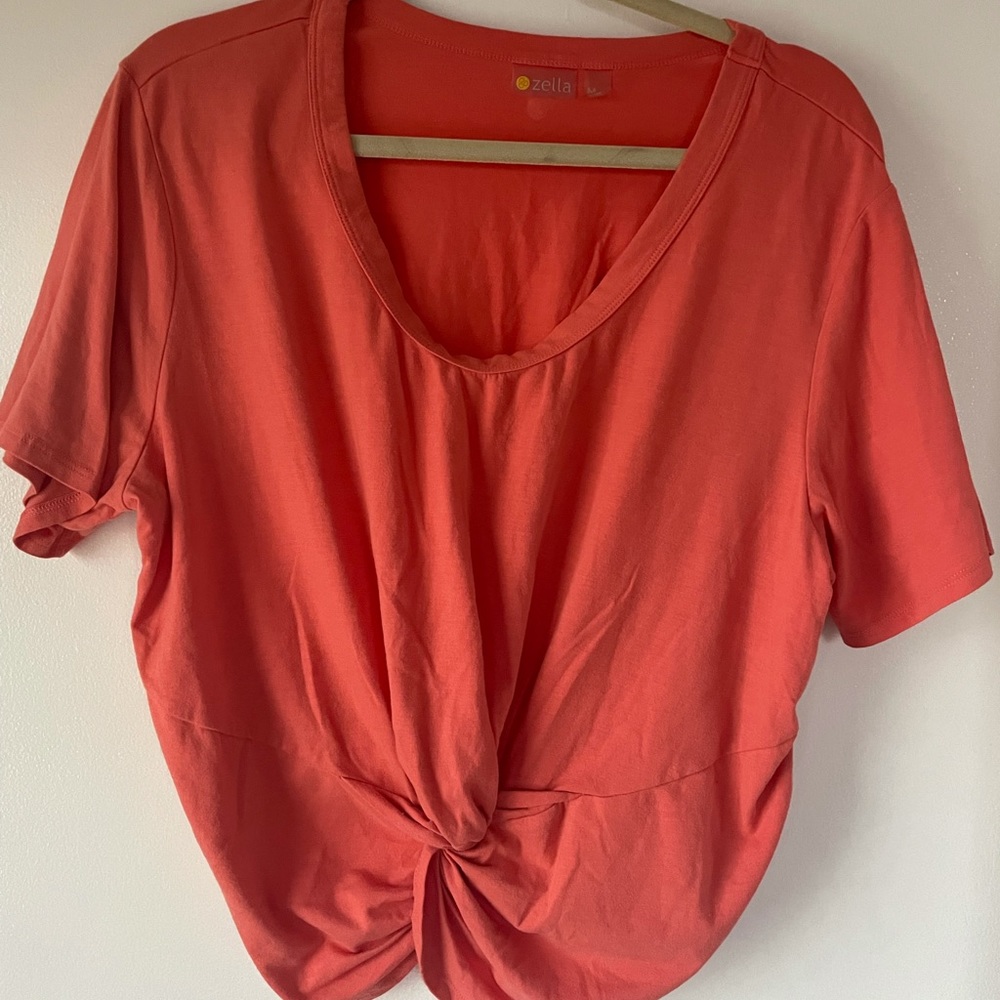 Orange Zella twisted/knot short sleeve t shirt